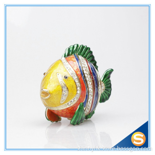 Newly Alloy metal colorful fish shape small metal enamel trinket box wholesale jeweled trinket boxes